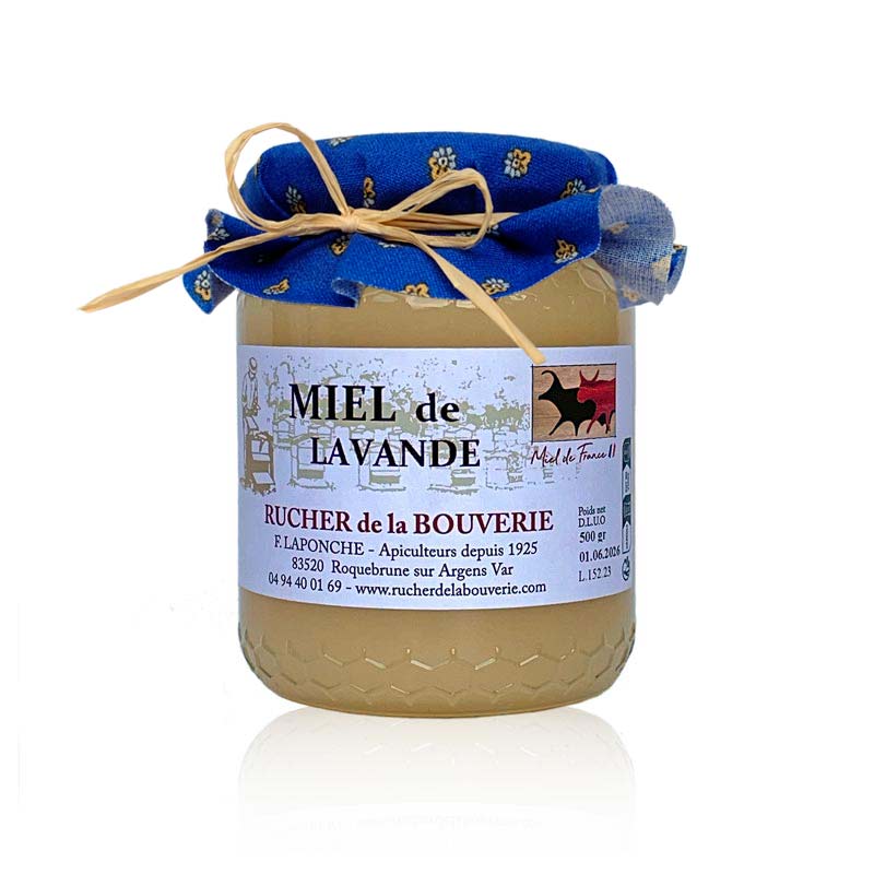 Lavendelhonig cremig, 500 g, mit Stoffdekor blau Stoffdekor leuchtend blau mit provenzalischem Muster